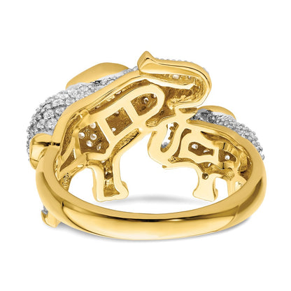 Sterling Silver Rhodium Plated Gold Tone Mom & Baby Cz Elephants Ring