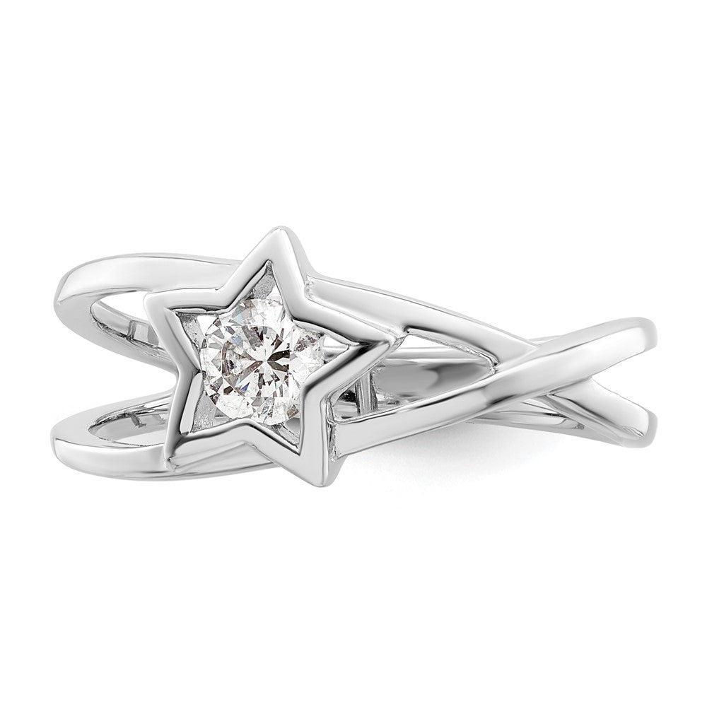 Sterling Silver Rhodium Plated Cz Star Ring