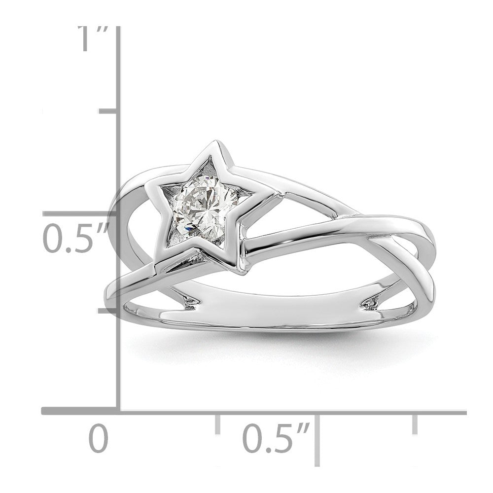 Sterling Silver Rhodium Plated Cz Star Ring
