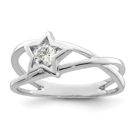 Sterling Silver Rhodium Plated Cz Star Ring