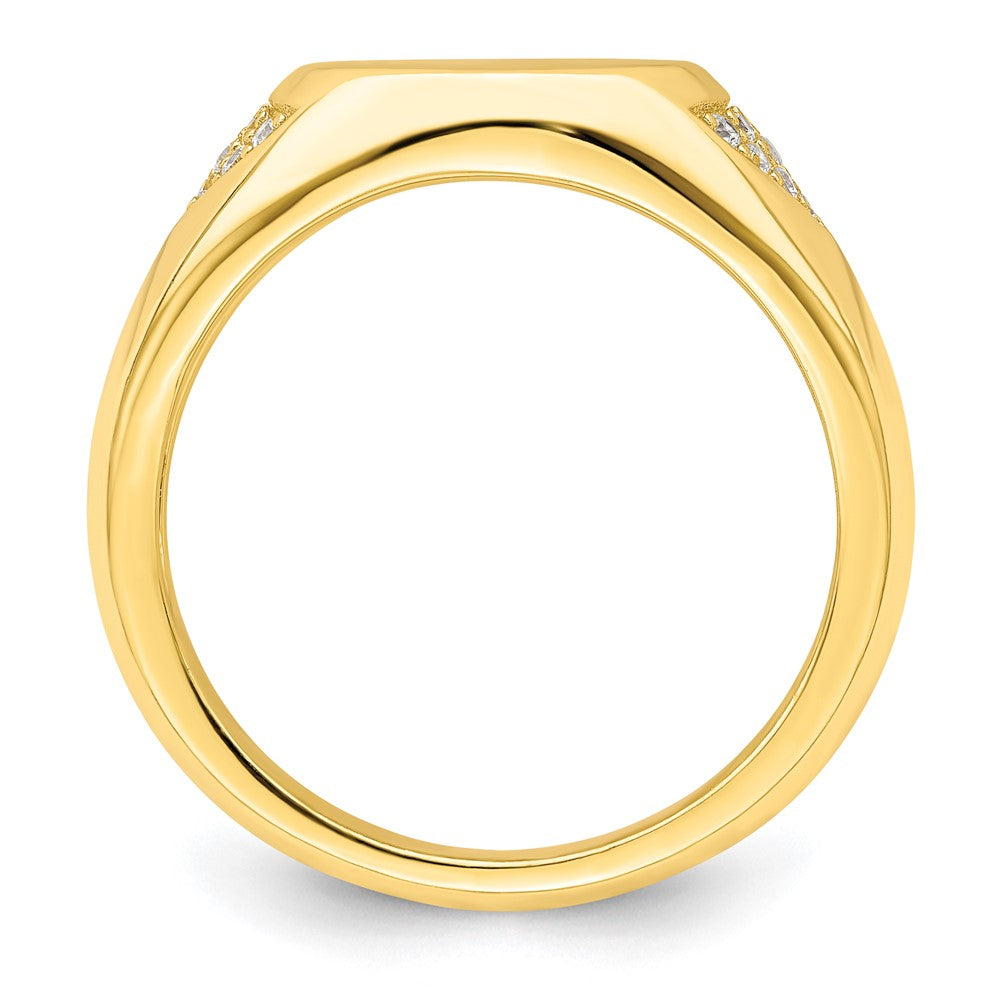 Sterling Silver Cz Gold Tone Signet Ring