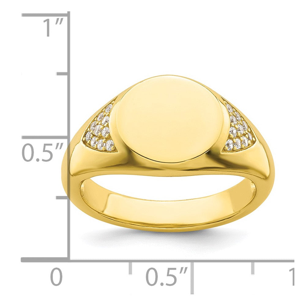 Sterling Silver Cz Gold Tone Signet Ring