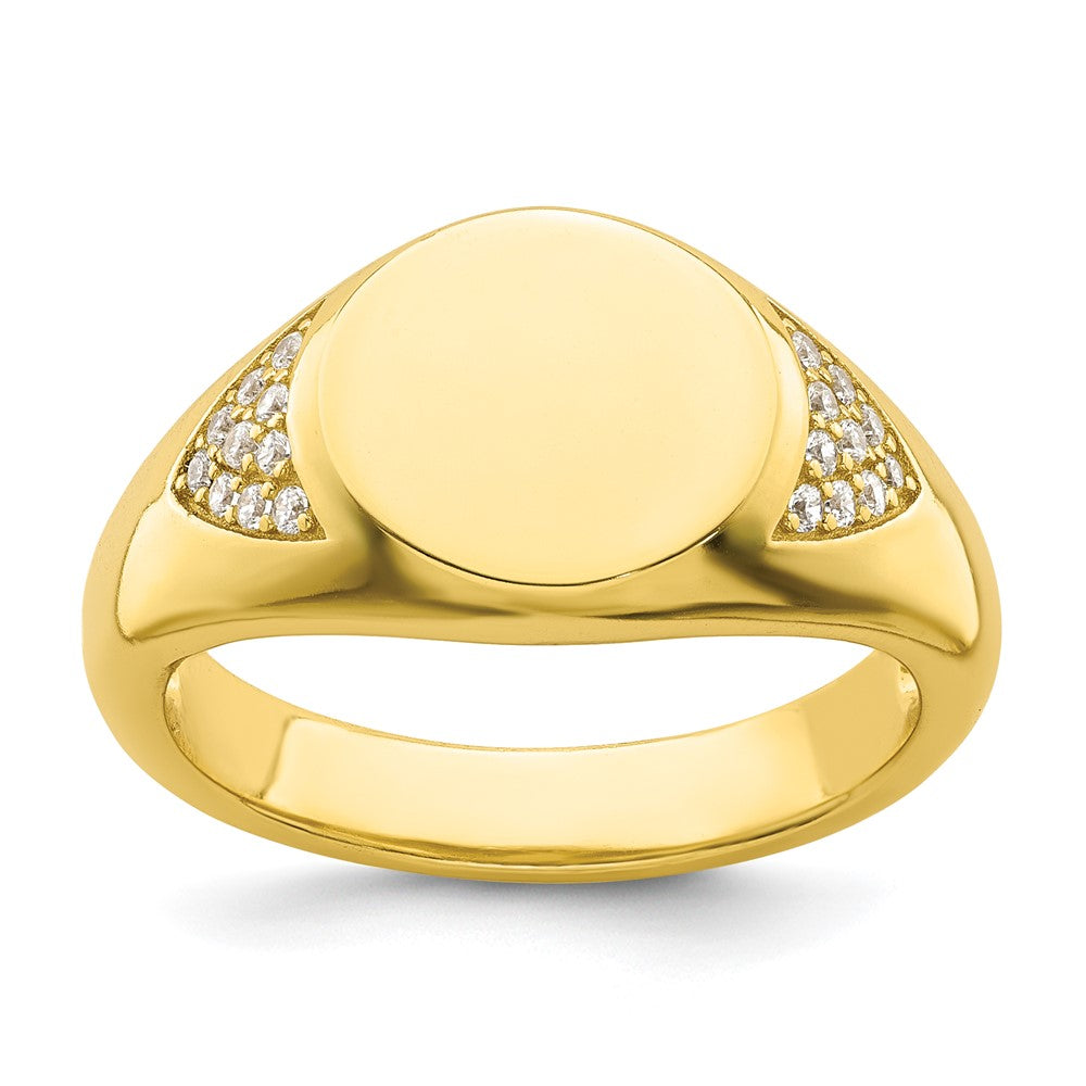 Sterling Silver Cz Gold Tone Signet Ring