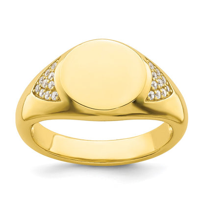 Sterling Silver Cz Gold Tone Signet Ring