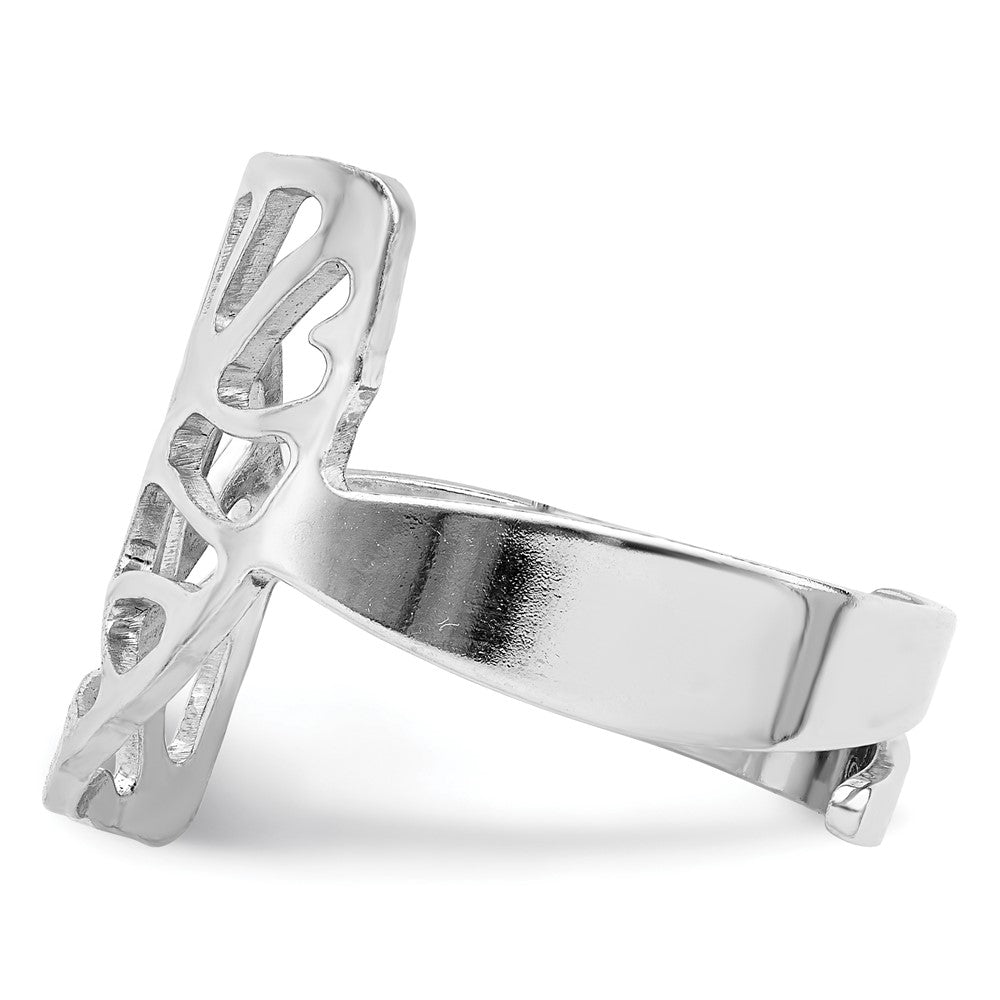 Sterling Silver Rhod. Polished Four Leaf Adjustable Ring