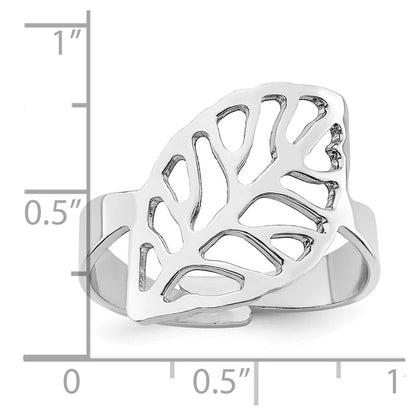 Sterling Silver Rhod. Polished Four Leaf Adjustable Ring