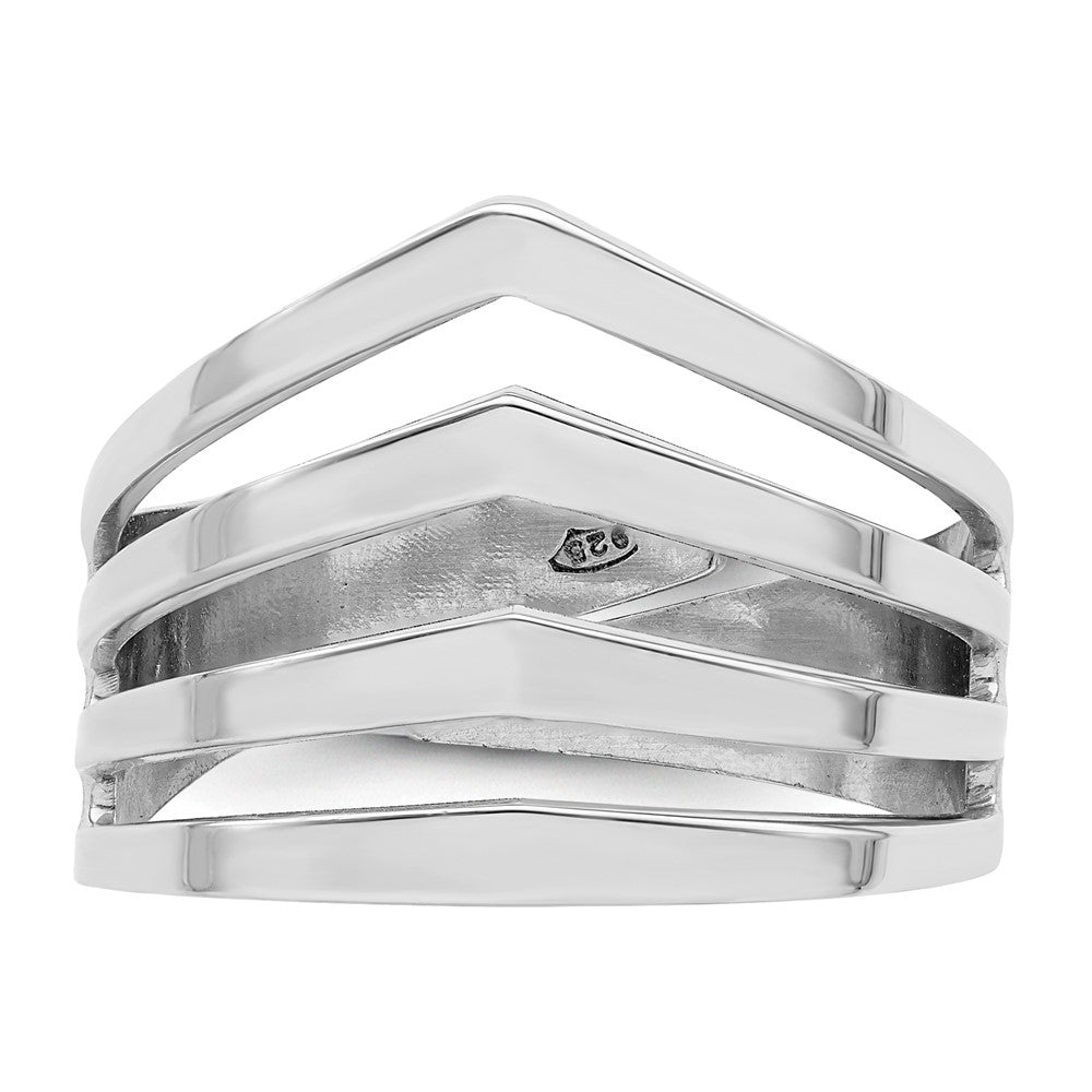 Sterling Silver Rhod. Polished Four V Band Adjustable Ring