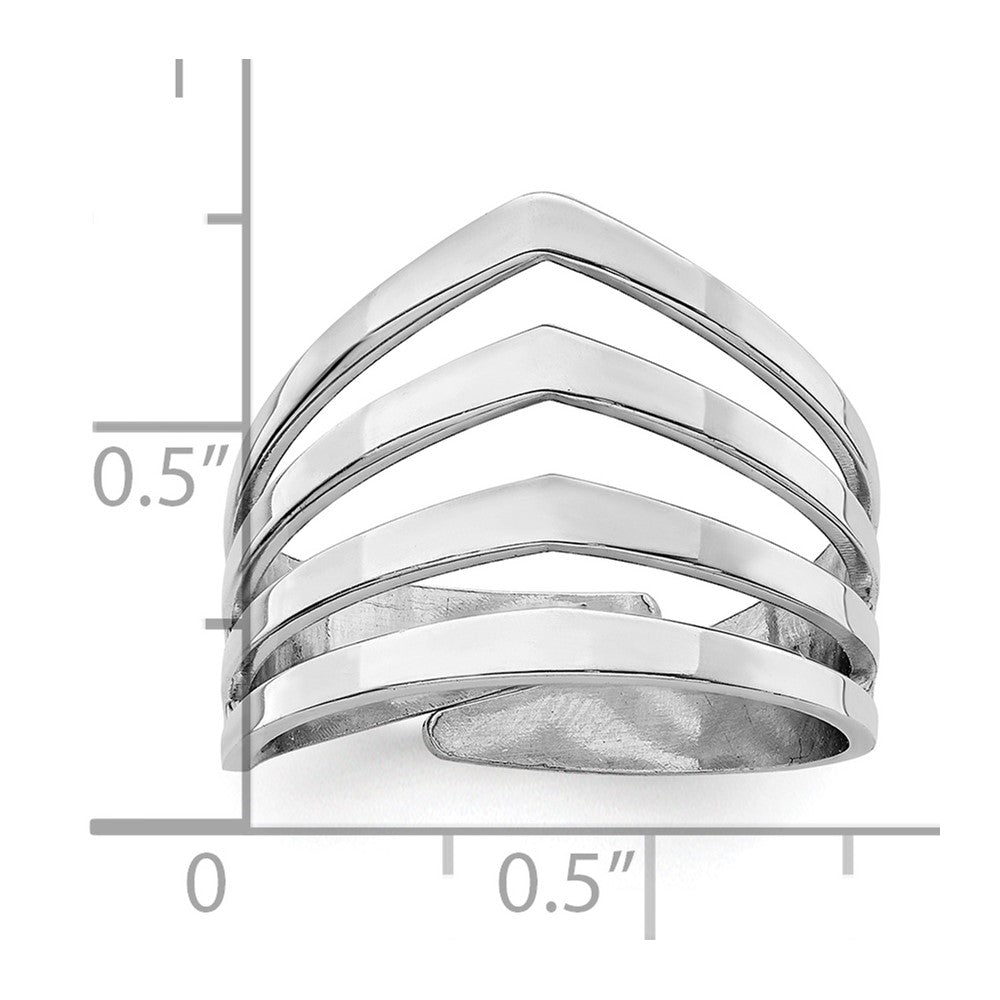 Sterling Silver Rhod. Polished Four V Band Adjustable Ring