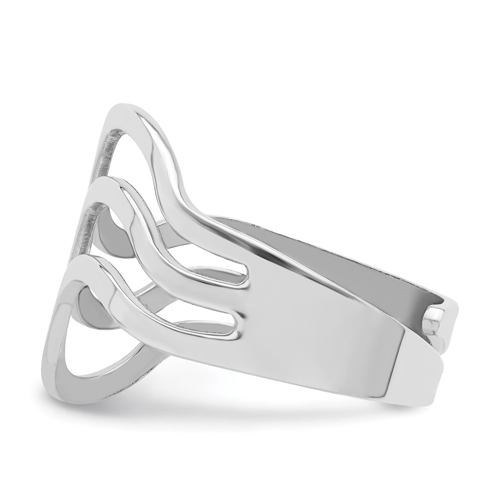 Sterling Silver Rhod. Polished Wavy Adjustable Ring