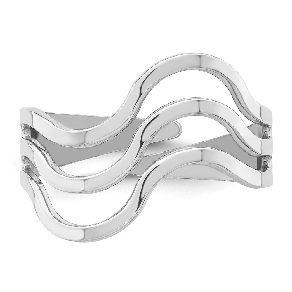 Sterling Silver Rhod. Polished Wavy Adjustable Ring