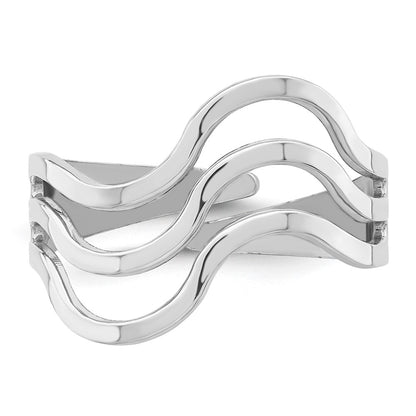 Sterling Silver Rhod. Polished Wavy Adjustable Ring