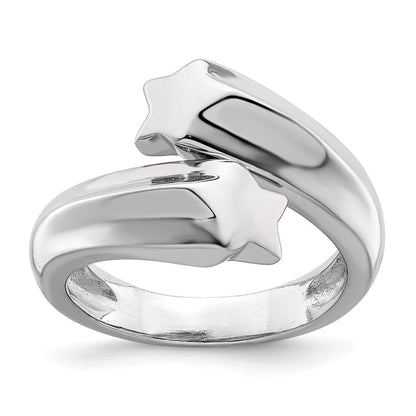 Sterling Silver Rhodium Plated Polished Shooting Stars Ring