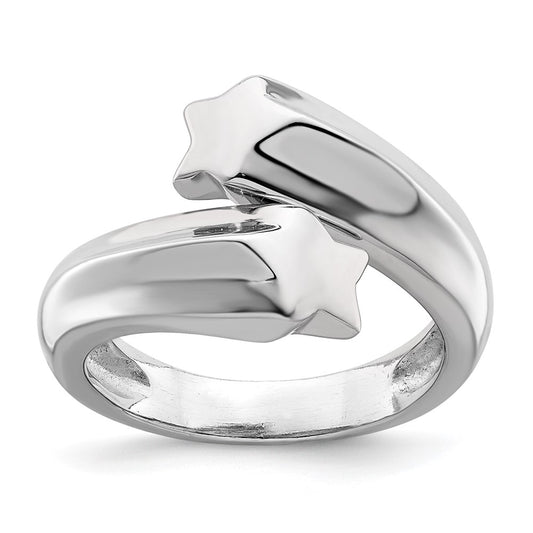 Sterling Silver Rhodium Plated Polished Shooting Stars Ring