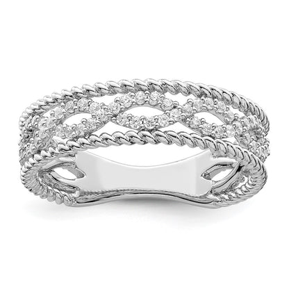 Sterling Silver Rhodium Plated Cz Band
