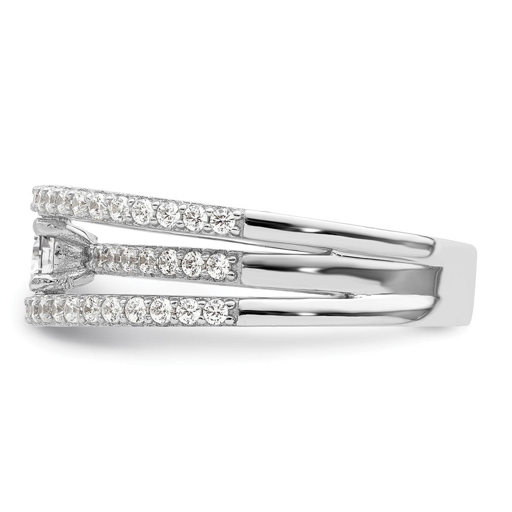 Sterling Silver Rhodium Plated Cz 3 Row Ring
