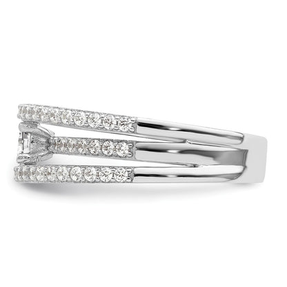 Sterling Silver Rhodium Plated Cz 3 Row Ring