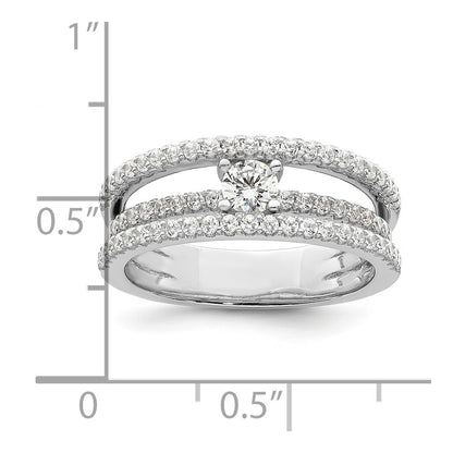 Sterling Silver Rhodium Plated Cz 3 Row Ring