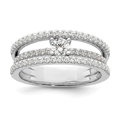 Sterling Silver Rhodium Plated Cz 3 Row Ring