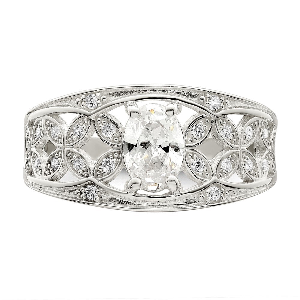 Sterling Silver Cz Flower Ring