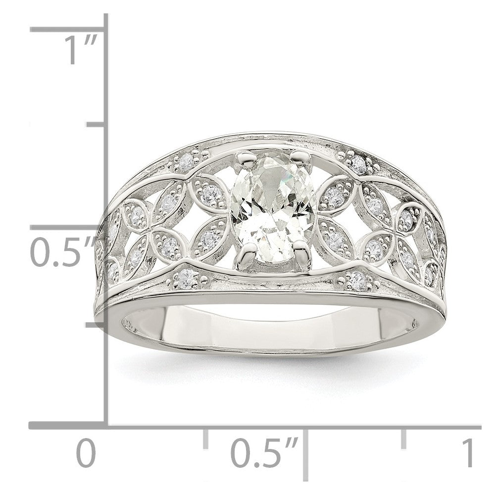 Sterling Silver Cz Flower Ring