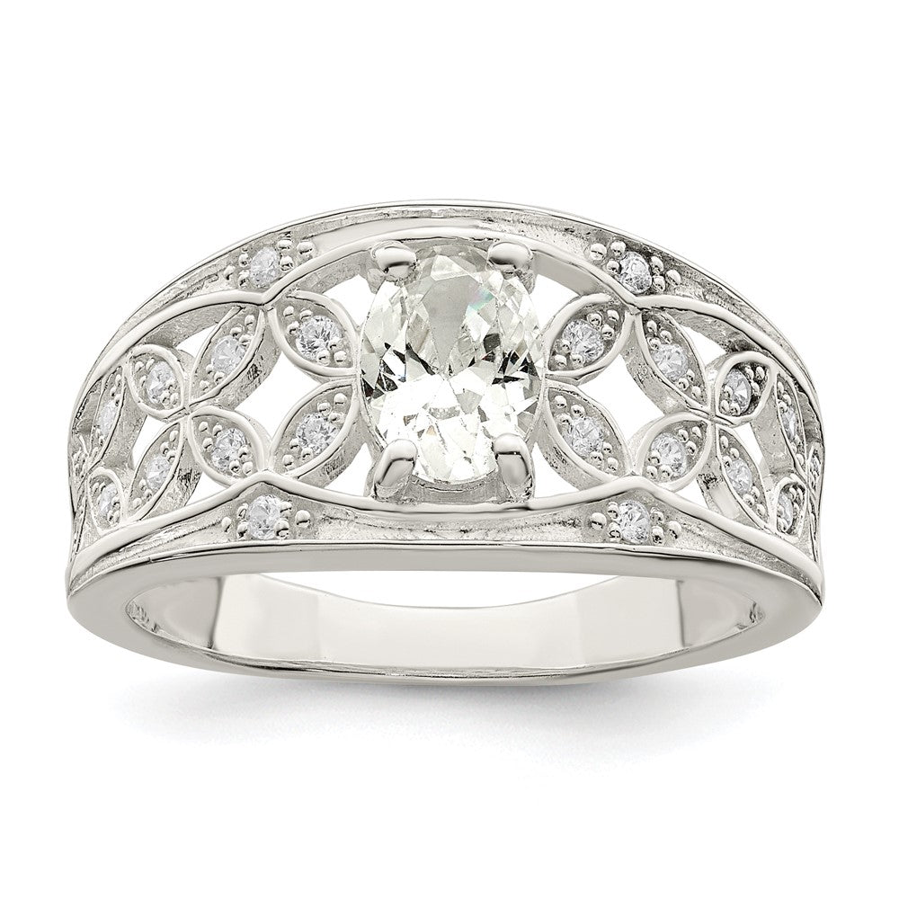 Sterling Silver Cz Flower Ring