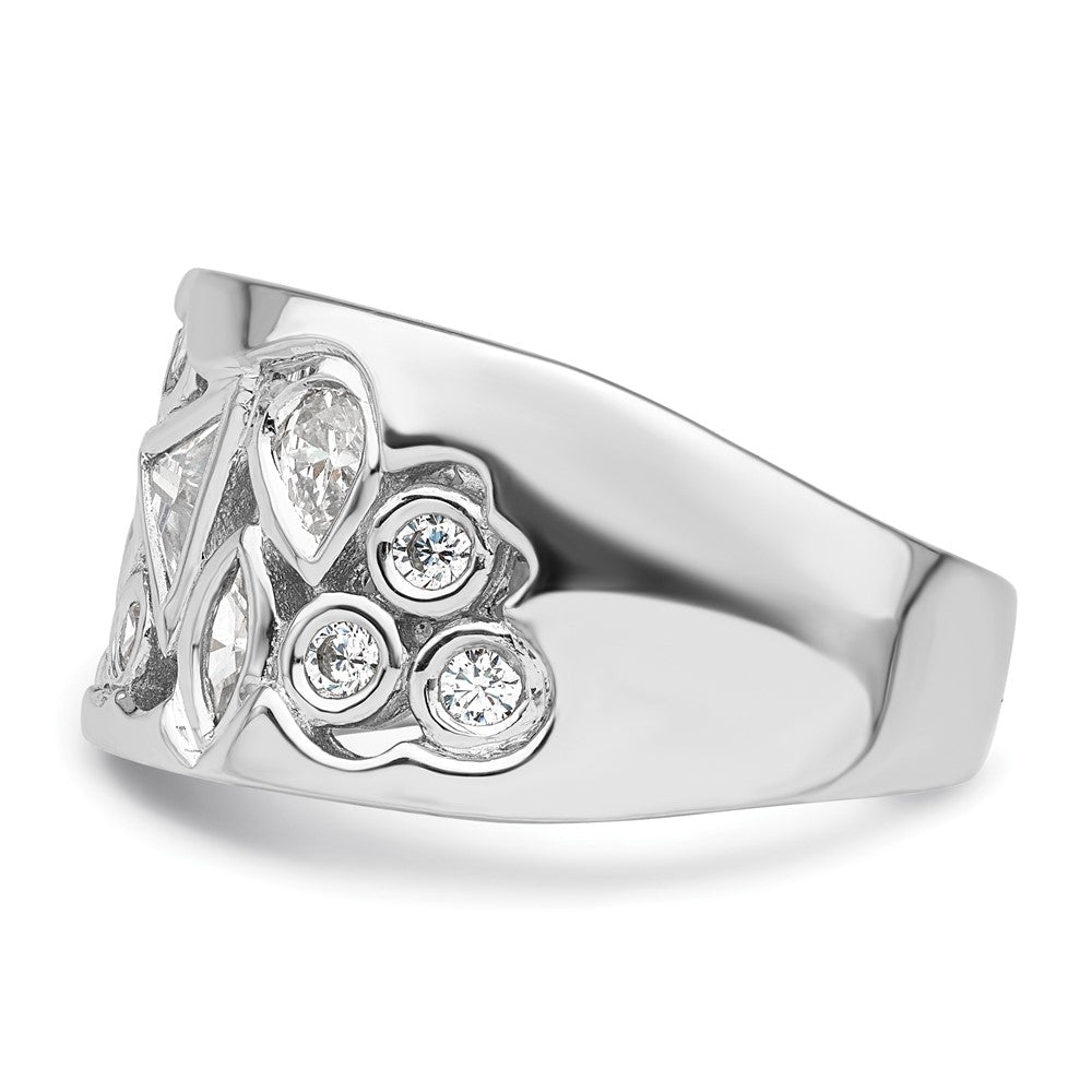 Sterling Silver Rhodium Plated Multi Shaped Cz Ring