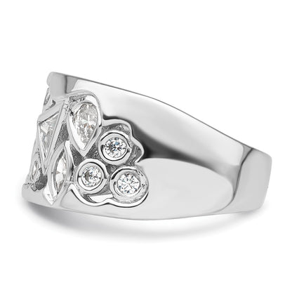 Sterling Silver Rhodium Plated Multi Shaped Cz Ring