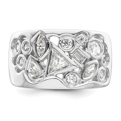 Sterling Silver Rhodium Plated Multi Shaped Cz Ring