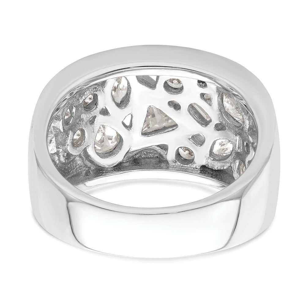Sterling Silver Rhodium Plated Multi Shaped Cz Ring