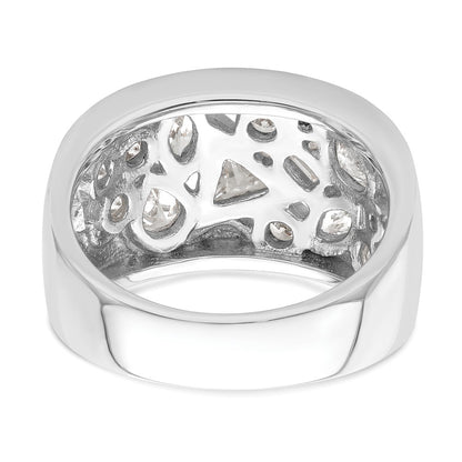 Sterling Silver Rhodium Plated Multi Shaped Cz Ring