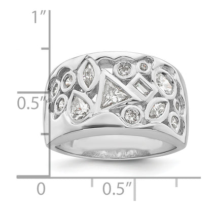 Sterling Silver Rhodium Plated Multi Shaped Cz Ring