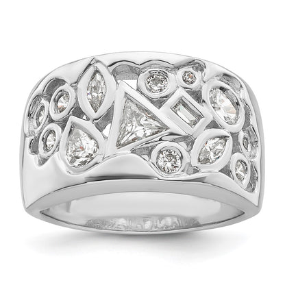 Sterling Silver Rhodium Plated Multi Shaped Cz Ring