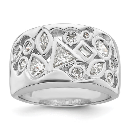Sterling Silver Rhodium Plated Multi Shaped Cz Ring