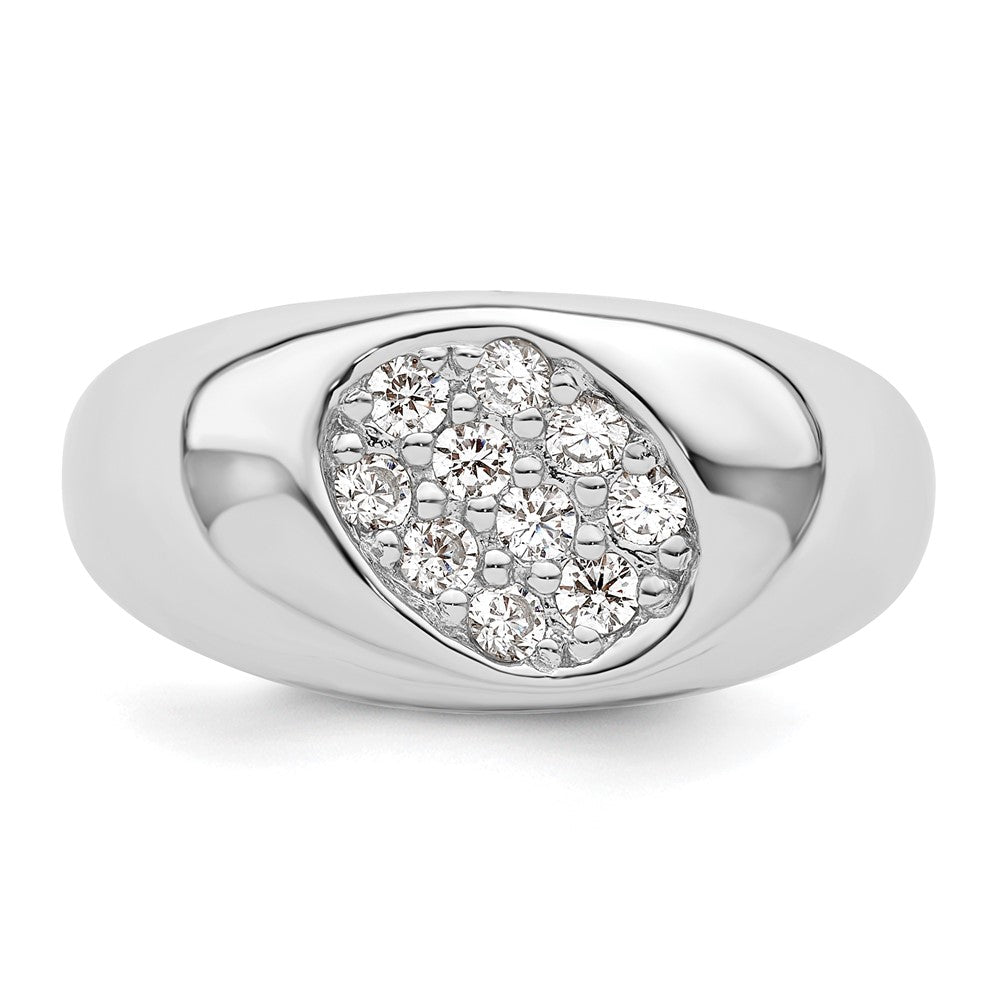 Sterling Silver Rhodium Plated Cz Oval Cluster Ring