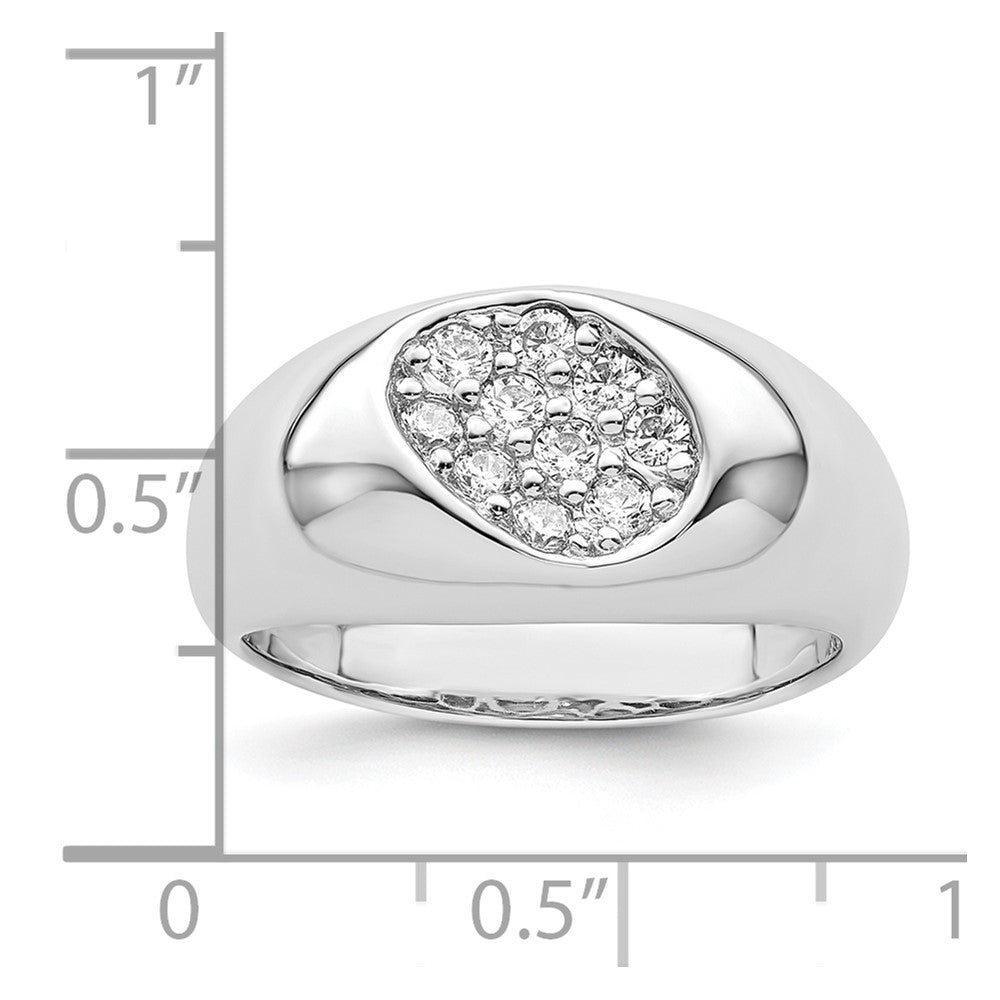 Sterling Silver Rhodium Plated Cz Oval Cluster Ring
