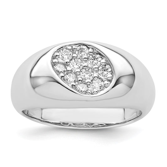 Sterling Silver Rhodium Plated Cz Oval Cluster Ring