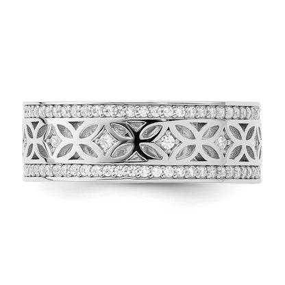 Sterling Silver Rhodium Plated Cz Band