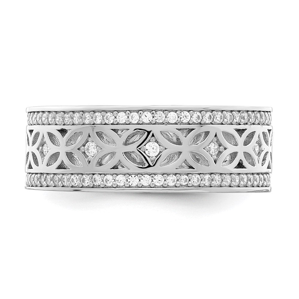 Sterling Silver Rhodium Plated Cz Band