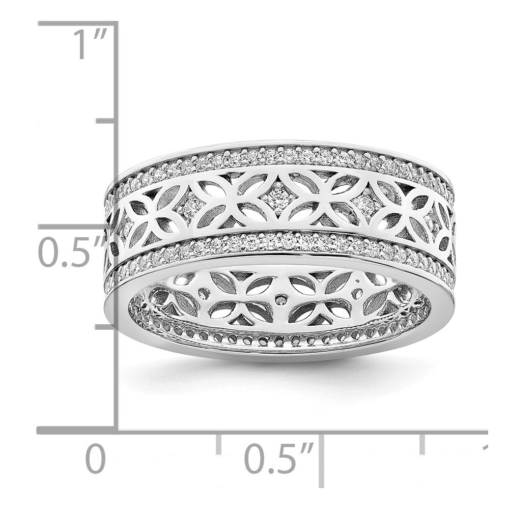 Sterling Silver Rhodium Plated Cz Band