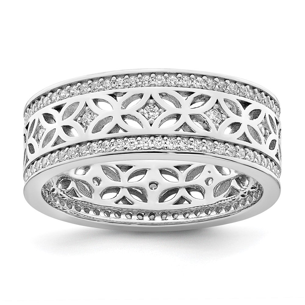 Sterling Silver Rhodium Plated Cz Band