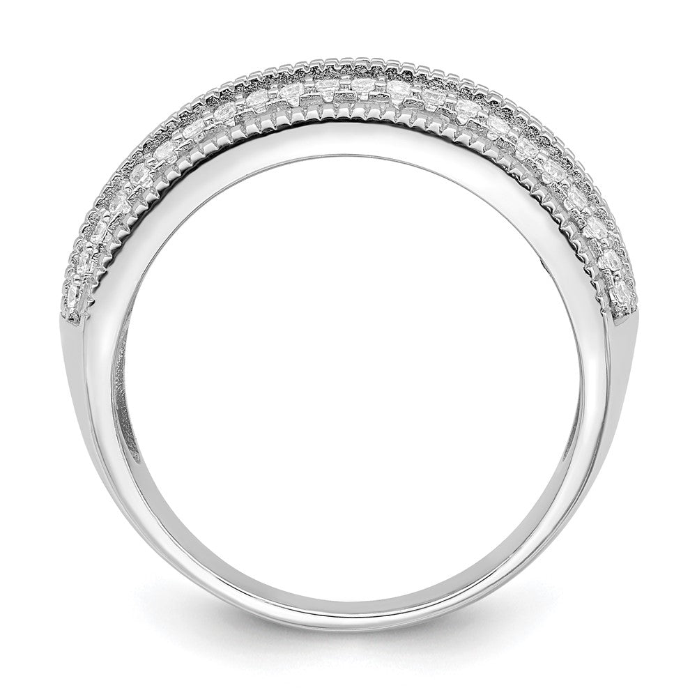 Sterling Silver Polished Rhodium Plated Cz Ring