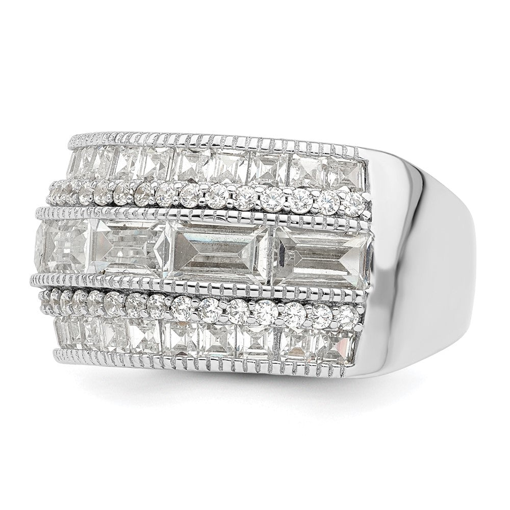 Sterling Silver Polished Rhodium Plated Cz Ring