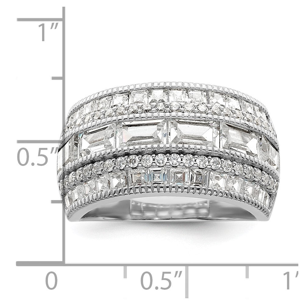 Sterling Silver Polished Rhodium Plated Cz Ring