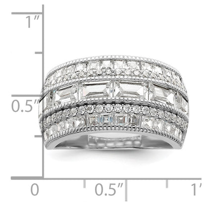 Sterling Silver Polished Rhodium Plated Cz Ring