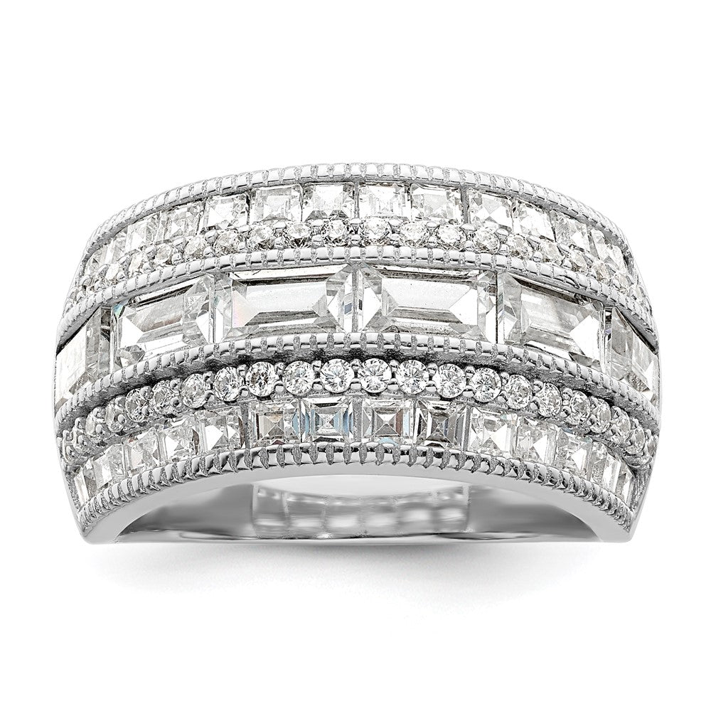 Sterling Silver Polished Rhodium Plated Cz Ring