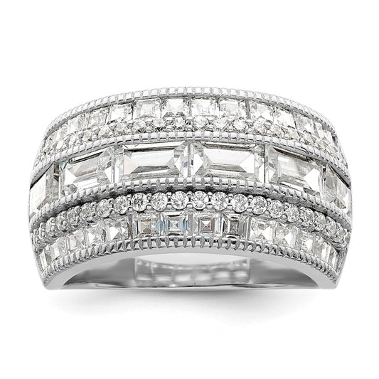 Sterling Silver Polished Rhodium Plated Cz Ring