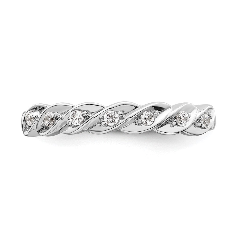 Sterling Silver Rh Polished Cz Twisted Ring