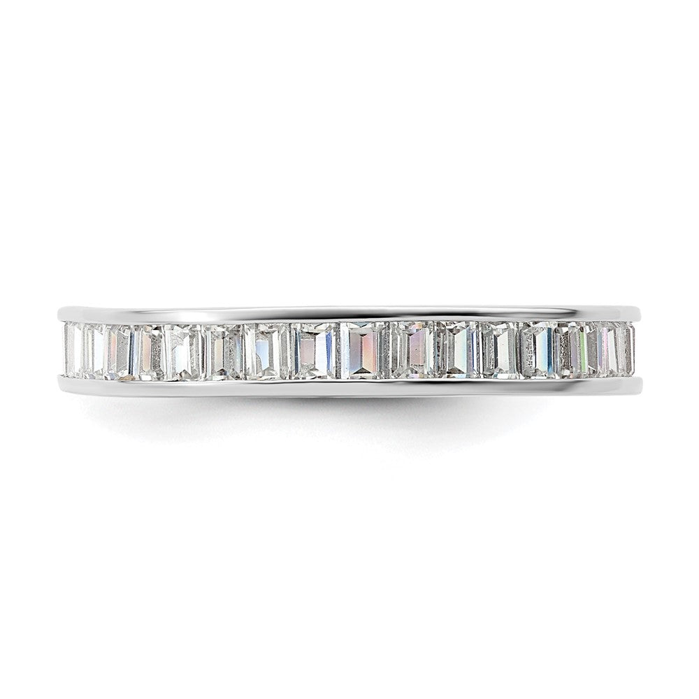Sterling Silver Polished Rhodium Plated Channel Set Cz Band
