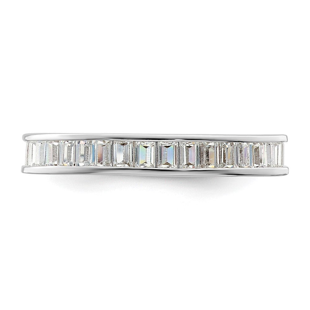 Sterling Silver Polished Rhodium Plated Channel Set Cz Band