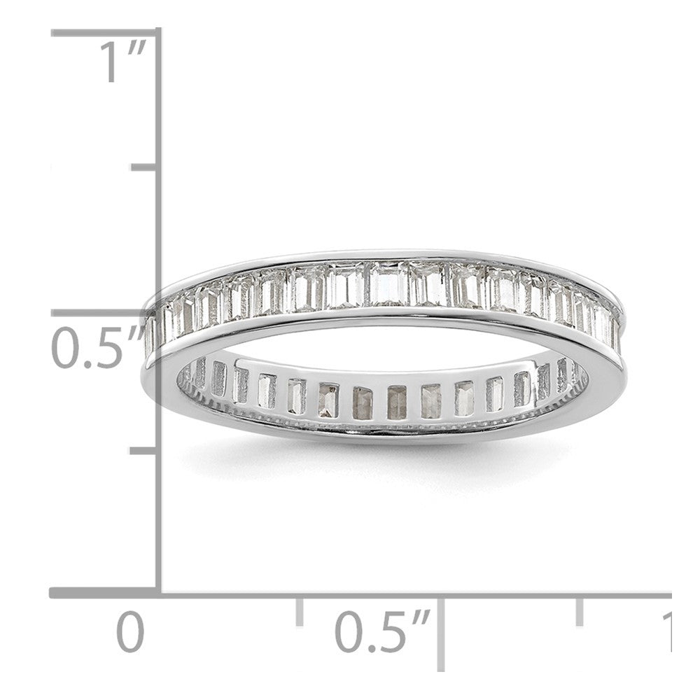 Sterling Silver Polished Rhodium Plated Channel Set Cz Band